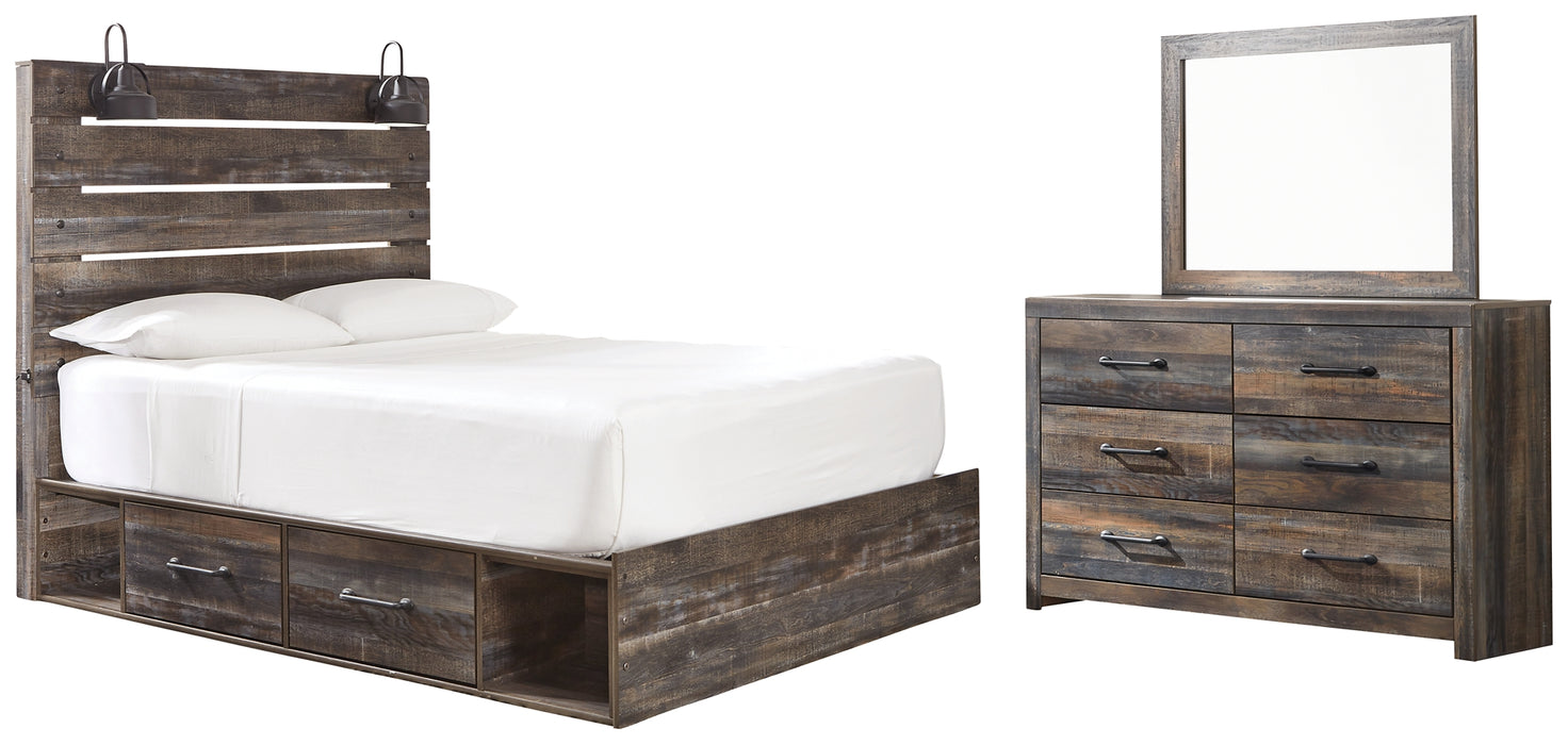 Drystan Panel Bed With 2 Storage Drawers With Mirrored Dresser