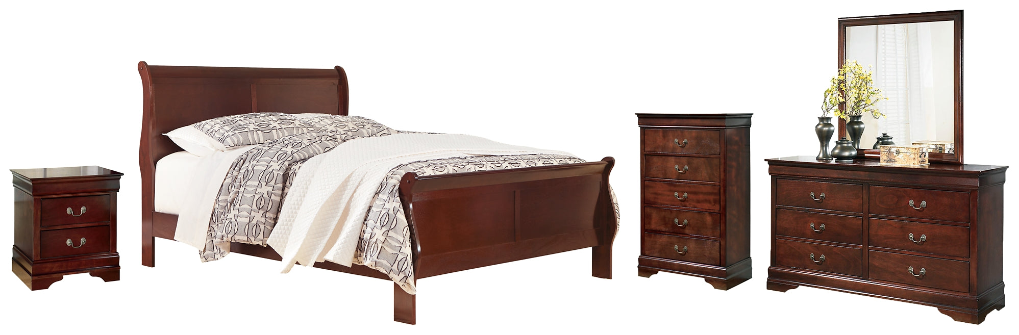 Alisdair Sleigh Bed With Mirrored Dresser, Chest And Nightstand