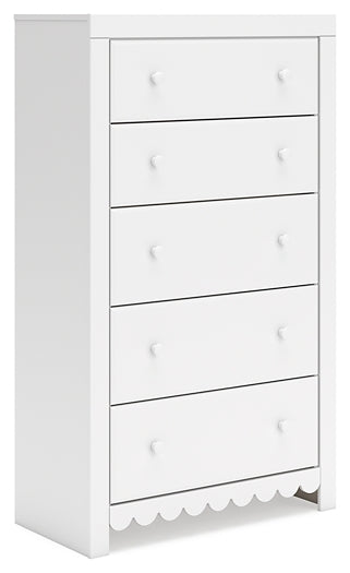 Mollviney Full Panel Headboard with Mirrored Dresser, Chest and 2 Nightstands