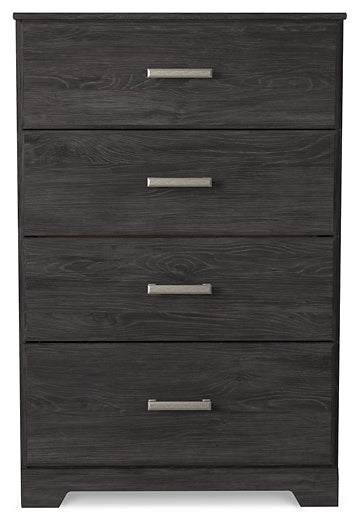 Belachime King Panel Bed with Mirrored Dresser, Chest and 2 Nightstands
