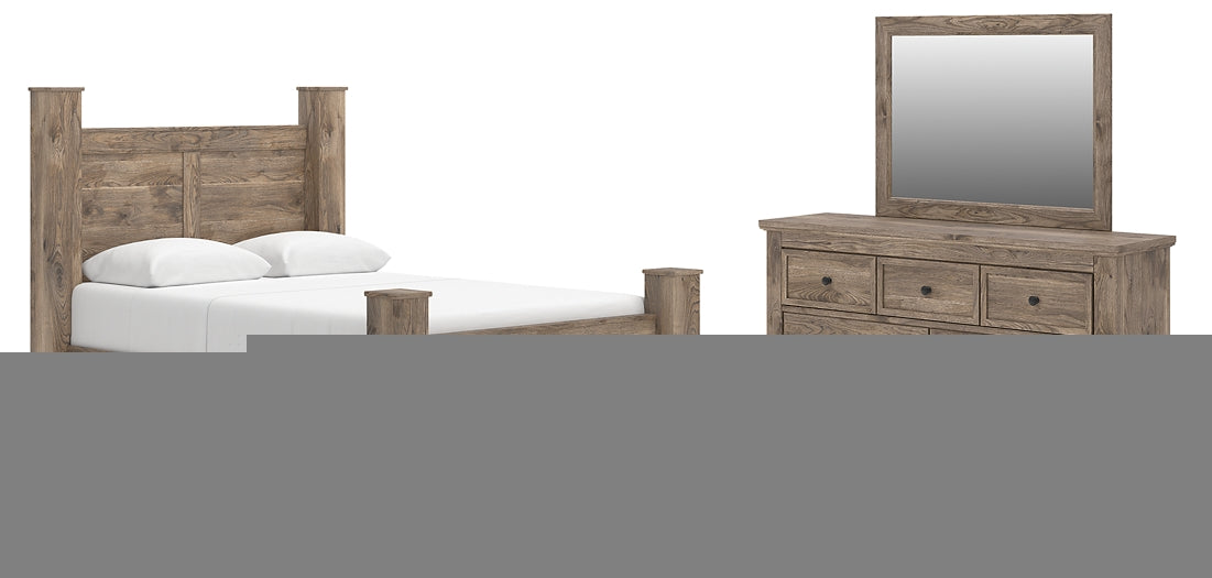 Rusticott Queen Poster Bed with Mirrored Dresser