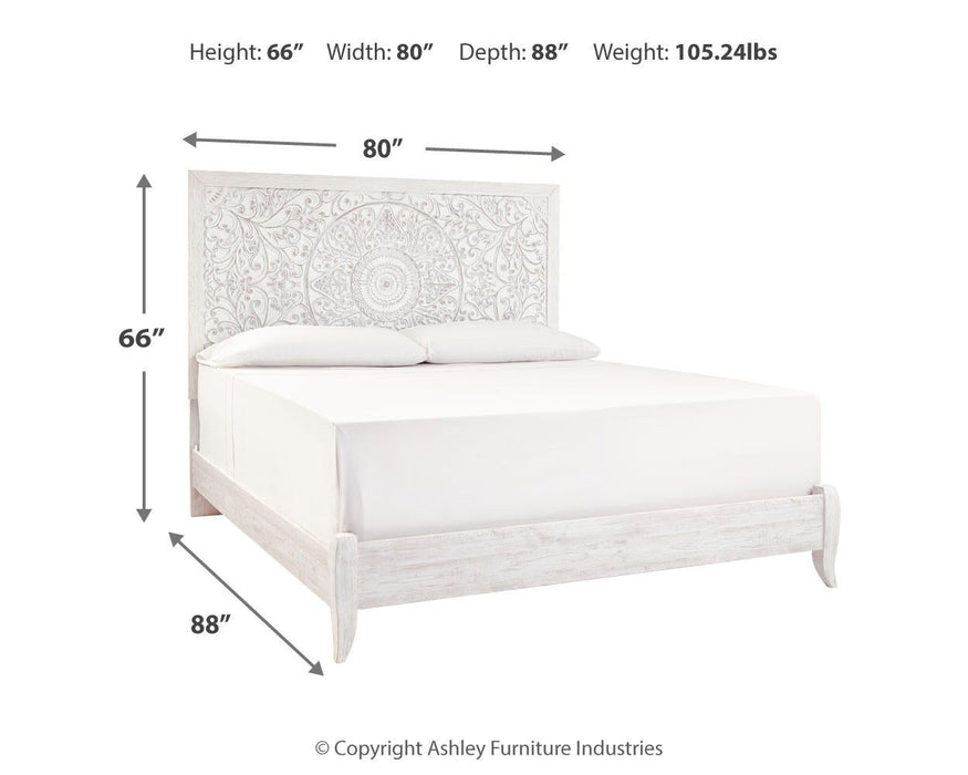 Paxberry King Panel Bed with Mirrored Dresser