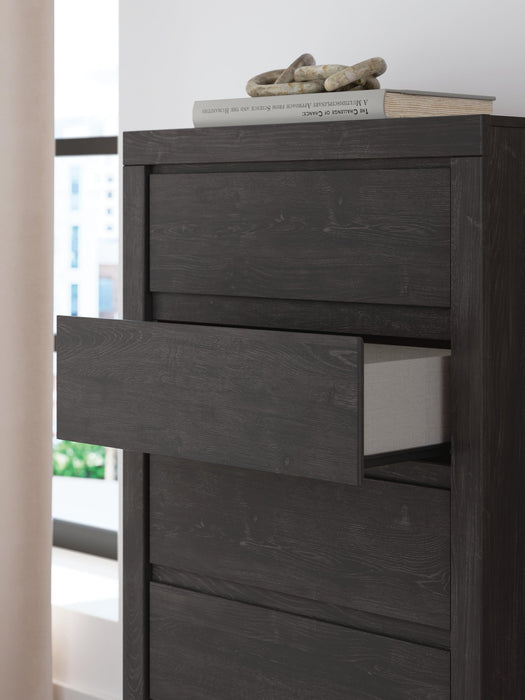Fraluna King Panel Bed, Dresser, Mirror, Chest and Nightstand