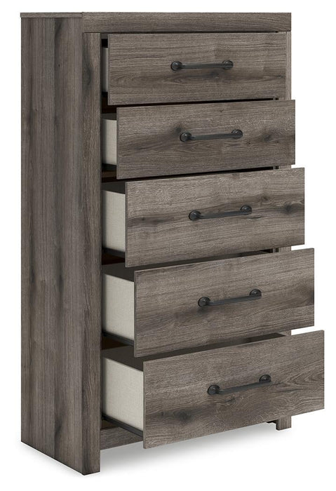 Graystorm Queen Panel Bed, Dresser, Mirror, Chest and Nightstand