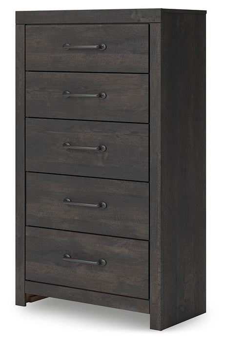 Hollivern Queen Panel Bed, Dresser, Mirror, Chest and Nightstand