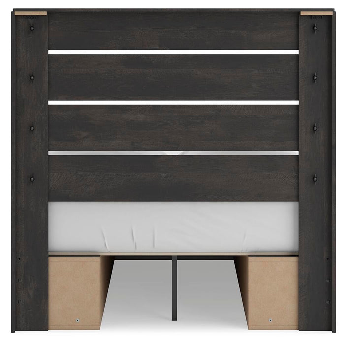 Hollivern Full Panel Bed with Storage, Dresser and Mirror