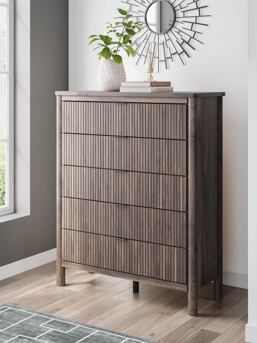 Pamytta Full Upholstered Panel Bed, Dresser and Mirror