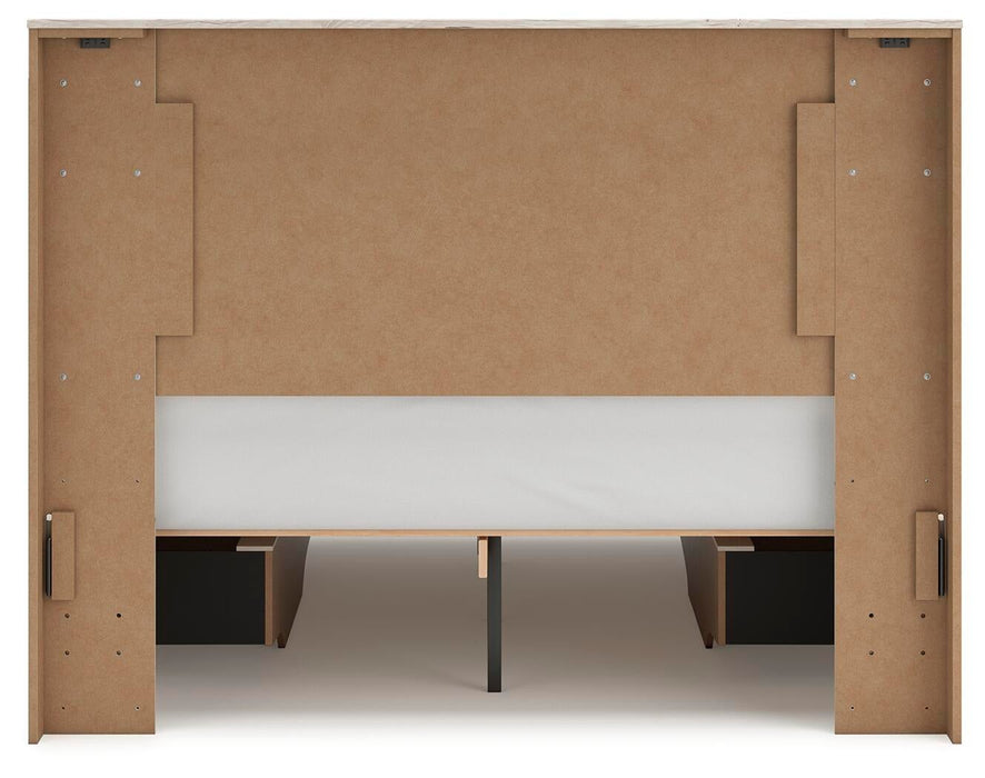 Lawroy Queen Panel Bed with Storage, Dresser and Mirror