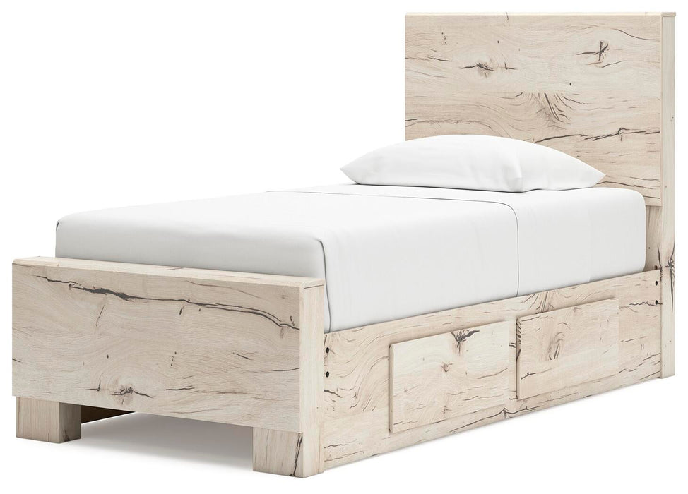 Lawroy Twin Panel Bed with Storage, Dresser, Mirror, Chest and Nightstand