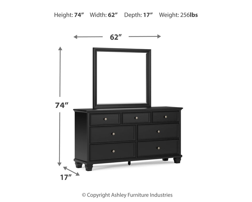 Lanolee California King Panel Storage Bed, Dresser and Mirror